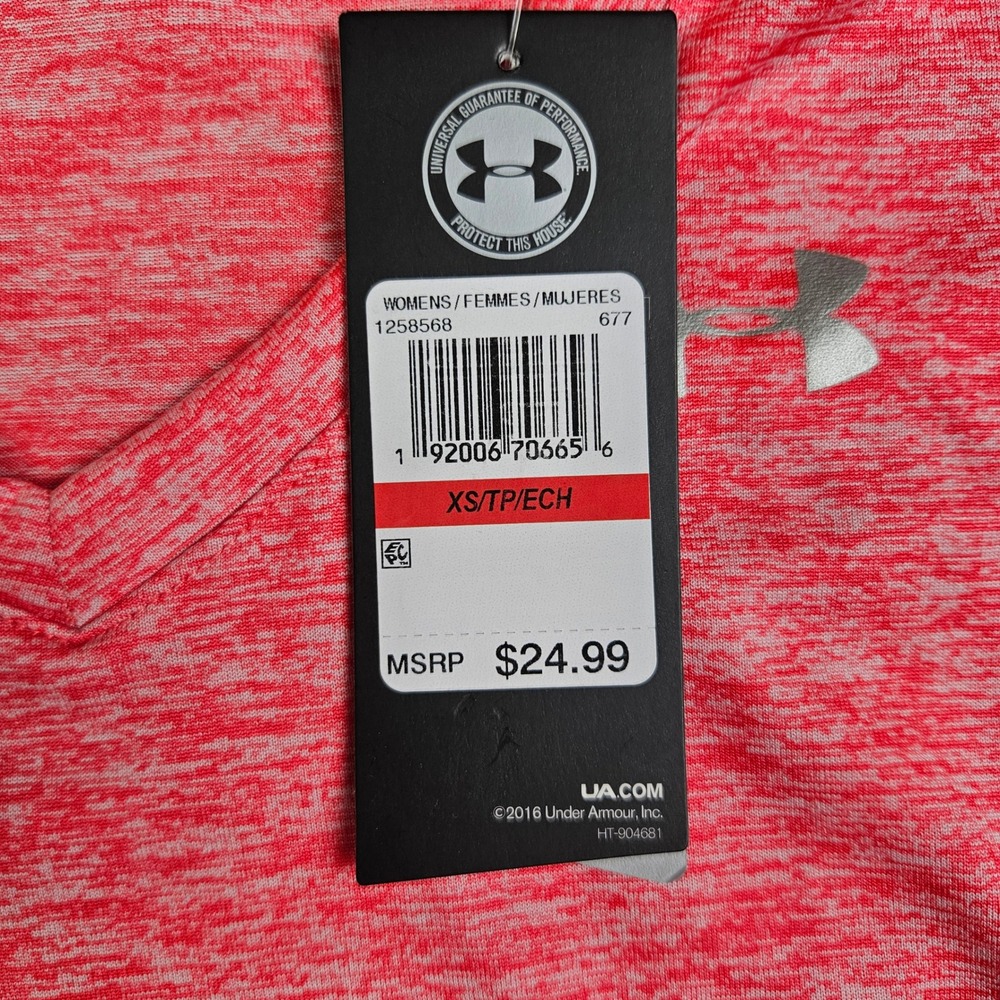 Under Armour HeatGear V-Neck T-Shirt Women's‎ XS Pink Heathered 1258568 NEW - Picture 5 of 8